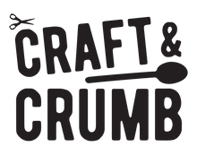 Craft & Crumb logo featuring scissors and a spoon, representing a UK webshop for kids' baking kits and party bags.
