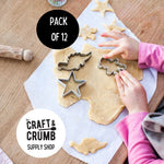 Child using cookie cutters on dough, with "Pack of 12" and "Craft & Crumb Supply Shop" text.