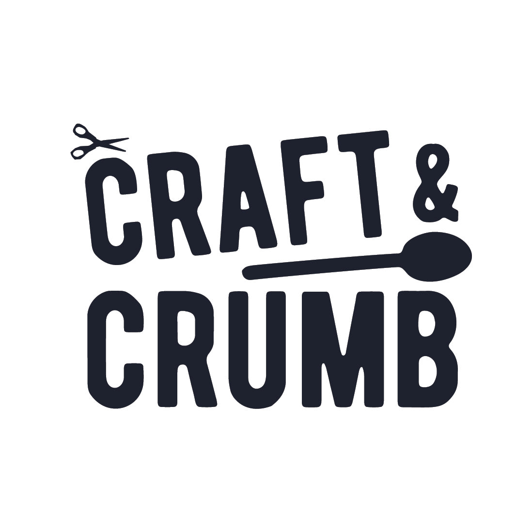 Craft & Crumb logo featuring scissors and a spoon, representing a UK webshop for kids' baking kits and party bags.
